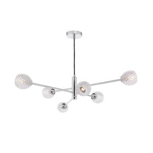 Vignette 6 Light G9 Polished Chrome Adjustable Pendant Ceiling C/W Clear Dimpled Open Style Glass Shade