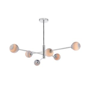 Vignette 6 Light G9 Polished Chrome Adjustable Pendant Ceiling C/W Planet Style Glass Shade