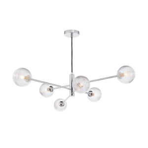 Vignette 6 Light G9 Polished Chrome Adjustable Pendant Ceiling C/W Clear Ribbed Glass Shades