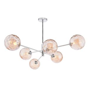 Vignette 6 Light G9 Polished Chrome Adjustable Pendant Ceiling C/W Champagne Dimpled Glass Shades