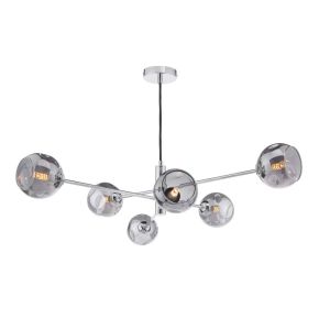 Vignette 6 Light G9 Polished Chrome Adjustable Pendant Ceiling C/W Smoked Organic Glass Shades