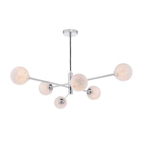 Vignette 6 Light G9 Polished Chrome Adjustable Pendant Ceiling C/W White Confetti Glass Shades