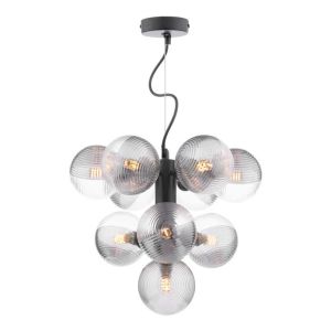 Vine 10 Light G9 Satin Black Adjustable Pendant C/W 10cm Smoked & Clear Ribbed Glass Shades