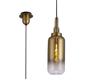 Vista 1 Light Pendant E27 With 16cm Cylinder Glass, Brass Gold/Matt Black/Clear