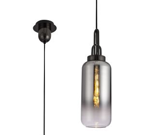 Vista 1 Light Pendant E27 With 16cm Cylinder Glass, Black Chrome/Matt Black/Smoked/Clear