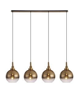 Vista Linear 4 Light Pendant E27 With 30cm Globe Glass, Brass Gold/Clear Brass Gold/Matt Black
