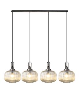Vista Linear Suspension Kit, 4 x E27, Aged Pewter/Matt Black With 30cm Pumpkin Shaped Ribbed Champagne Glass