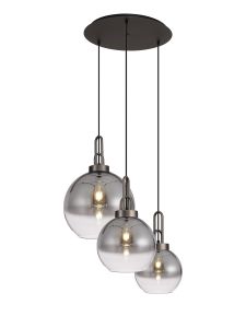 Vista 2m Round Pendant 3 Light E27 With Various Glasses, Antique Silver / Smoked / Matt Black