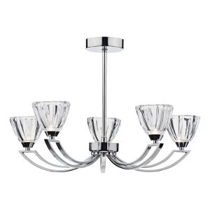 Vito 5 Light G9 Polished Chrome Semi Flush Ceiling Fitting With Beautifully Shaped Clear Crystal Glass Shades