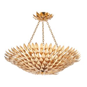 Volcano 5 Light E14 Gold Adjustable Ceiling Pendant With Intricute Hand Crafted Leaves