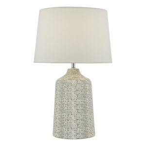 Vondra 1 Light E27 White & Grey Table Lamp With Inline Switch C/W Ivory Linen Tapered Shade