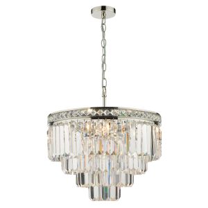 Vyana 4 Light E14 Polished Nickel Adjustable Pendant With Faceted Crystal Squares & 4 Layers Of Prism Crystals