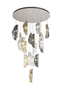 Wardley Pendant 5m, 21 x G9, Polished Chrome/Clear & Amber & Smoked Glass Item Weight: 28.1kg