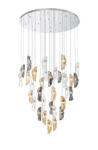 Wardley Pendant 6m, 32 x G9, Polished Chrome / Clear & Amber & Smoked Glass Item Weight: 64kg