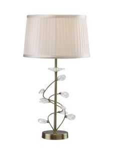 Willow Table Lamp With White Shade 1 Light E27 Antique Brass/Crystal