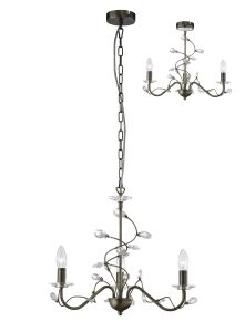 Willow Pendant WITHOUT SHADE 3 Light E14 Antique Brass/Crystal
