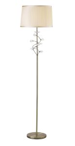 Willow Floor Lamp With Ccrain Shade 1 Light E27 Antique Brass/Crystal