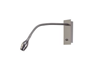 Winslow 3W LED Oval Head Switched Wall Lamp With Flexible Arm, Beam 45 Deg, Switch On Base, Satin Nickel, 3yrs Warranty