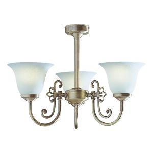 Woodstock 3 Light B22 Antique Brass Semi Flush Fitting With Scavo Glass Shades