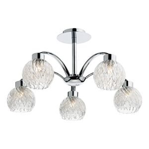 Yamak 5 Light G9 Polished Chrome Semi Flush Fitting With Clear Ribbed Glass & Inner Wire Detail Shades