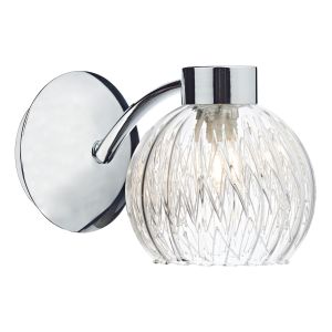 Yamak 1 Light G9 Polished Chrome Wall Light With Rocker Switch C/W Clear Ribbed Glass & Inner Wire Detail Shade