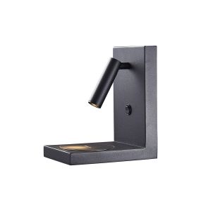 Zanzibar Reader Wall Lamp Switched With Mobile Phone Induction Charger, 3W LED, 3000K, 210lm, Sand Black, 3yrs Warranty