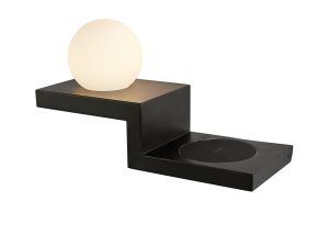 Zanzibar Wall Lamp Switched Globe With Mobile Phone Induction Charger, 6W LED, 3000K, 470lm, Sand Black, 3yrs Warranty