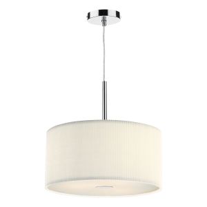 Znew_yorkza 3 Light E27 Polished Chrome Adjustable 40cm Round Pendant With Ccrain Micro Pleat Shade & Frosted Acrylic Diffuser