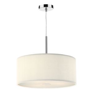 Znew_yorkza 3 Light E27 Polished Chrome Adjustable 60cm Round Pendant With Ccrain Micro Pleat Shade & Frosted Acrylic Diffuser