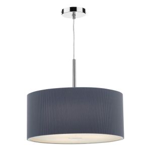 Znew_yorkza 3 Light E27 Polished Chrome Adjustable 60cm Round Pendant With Grey Micro Pleat Shade & Frosted Acrylic Diffuser