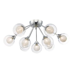 Zeke 9 Light G9 Polished Chrome Semi Flush Fitting With A Clear Outer Glass Shades And A Spun Glass Inner Layer Which Really Sparkles