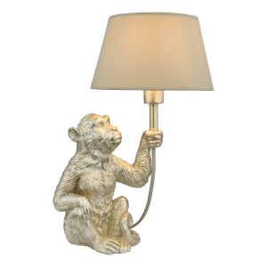 Zira 1 Light E14 Silver Monkey Table Lamp C/W Taupe Faux Shade