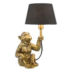 Zira 2 Light E14 Gold Monkey Table Lamp C/W Black Faux Shade