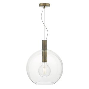 Zula 1 Light E27 Aged Bronze Adjustable 35cm Pendant With Clear Glass Sphere Globe Shade