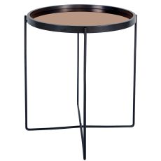 Anzio Small Round Satin Black Table With Rose Gold Mirror Top