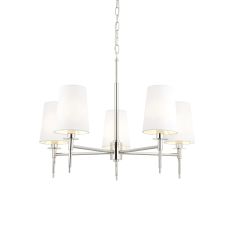 Chao 5 Light E14 Bright Nickel Adjustable Pendant With Vintage White Fabric Shades