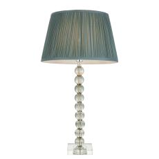 Adelie 1 Light E14 Table Lamp Nickel With Grey Green Crystal Glass With Inline Switch C/W Freya 12" Fir Gathered Silk Fabric Shade