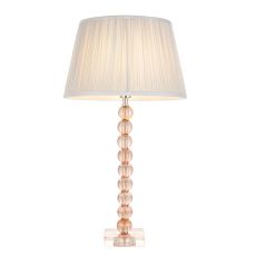 Adelie 1 Light E14 Table Lamp Nickel With Blush Tinted Crystal Glass With Inline Switch C/W Freya 12" Silver Gathered Silk Fabric Shade