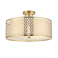 Cordero 3 Light E27 Gold Flush Pendant With White Fabric Inner Shade & Frosted Glass Diffuser