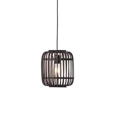 Mathias 1 Light E27 Matt Black Adjustable Single Pendant With Dark Stained Open Framework Shade