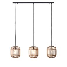 Mathias 3 Light E27 Matt Black Adjustable Linear Pendant With Natural Bamboo Open Framework Shade