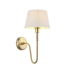 Rouen 1 Light E14 Antique Brass Wall Light With Cici 8 Inch Ivory Tapered Shade