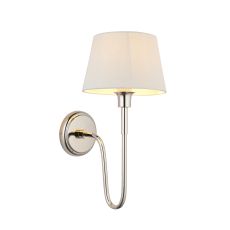 Rouen 1 Light E14 Polished Nickel Wall Light With Carla 10 Inch Tapered Box Pleated Ccrain Cotton Shade