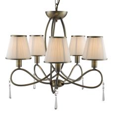 Simplicity - 5 Light Ceiling, Antique Brass, Clear Glass, Ccrain String Shades