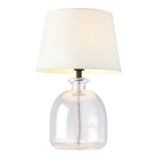 Lyra 1 Light E14 Matt Black Metalwork With Textured Clear Glass Base Table Lamp With Inline Switch C/W Cici 10" Ivory Linen Fabric Shade