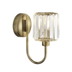 Berenice 1 Light E14 Antique Brass Wall Light With Decorative Clear Cut Faceted Glass Shade