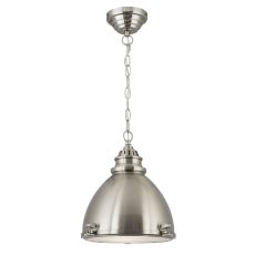 Metal Pendant - Dome Cage Pendant - 1 Light Satin Nickel Dome With Frosted Glass Diffuser