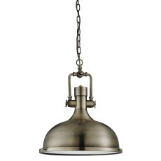 Industrial Pendant - 1 Light Pendant, Antique Brass, Frosted Glass