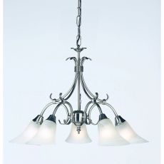Hardwick 5 Light E14 Antique Silver Adjustable Ceiling Pendant C/W Frosted Glass Shades
