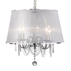 Venetian - 5 Light Ceiling, Chrome, Chain Link, Clear Crystal Glass, White Viole Shade